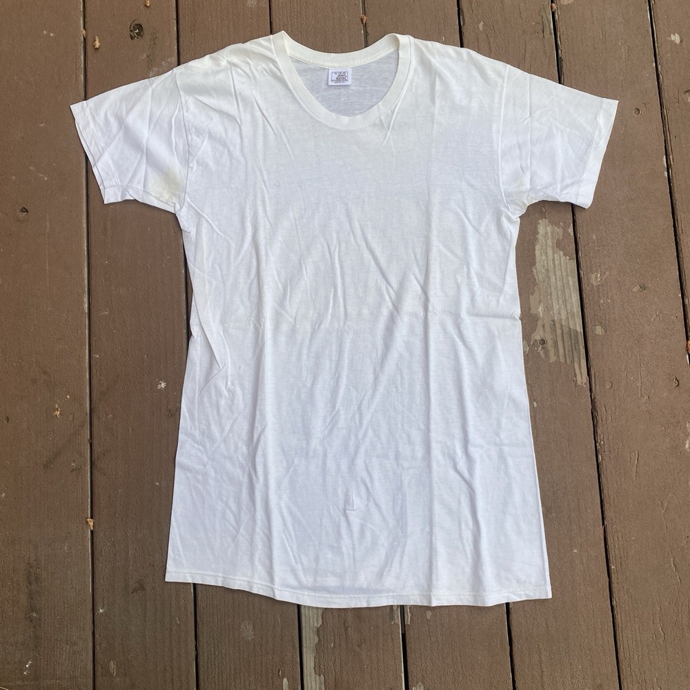 Vintage 70s John Henry Plain White Tee Shirt XL Single Stitch  USA SanforKnit